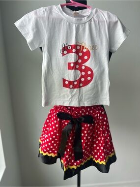 Girls White & Red Polka Dot Birthday Tee and Skirt Set
